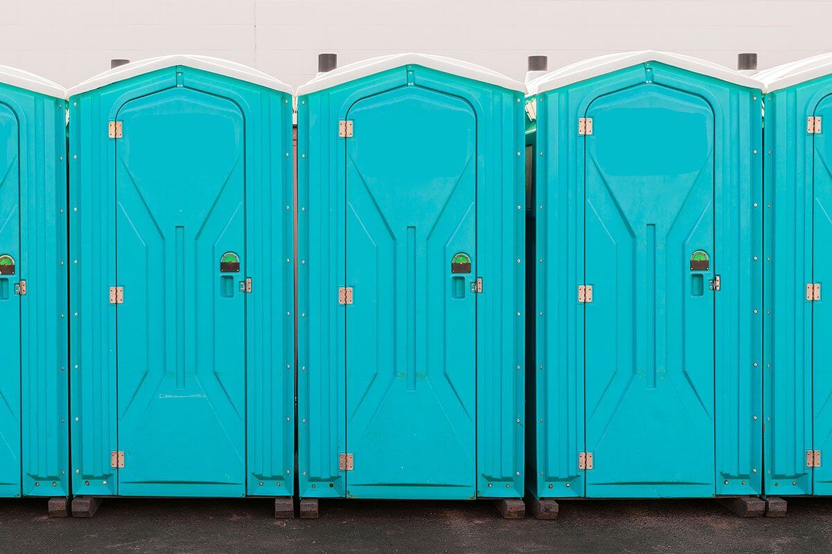 Industrial portable restroom units at a plant in Janesville, Wisconsin