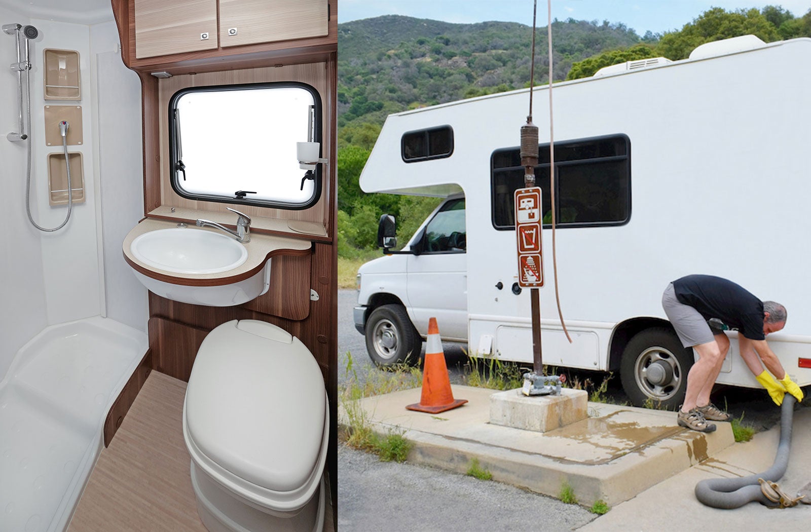 Portable RV/camper toilet and holding tank setup in Janesville, Wisconsin